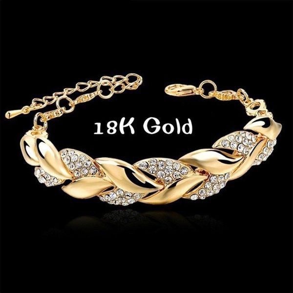 Trendy Bracelet Full Rhinestone Women Wristband Jewelry Gold Color Leaf Shape Crystal Bangle Wristlet Fashion Party Gifts