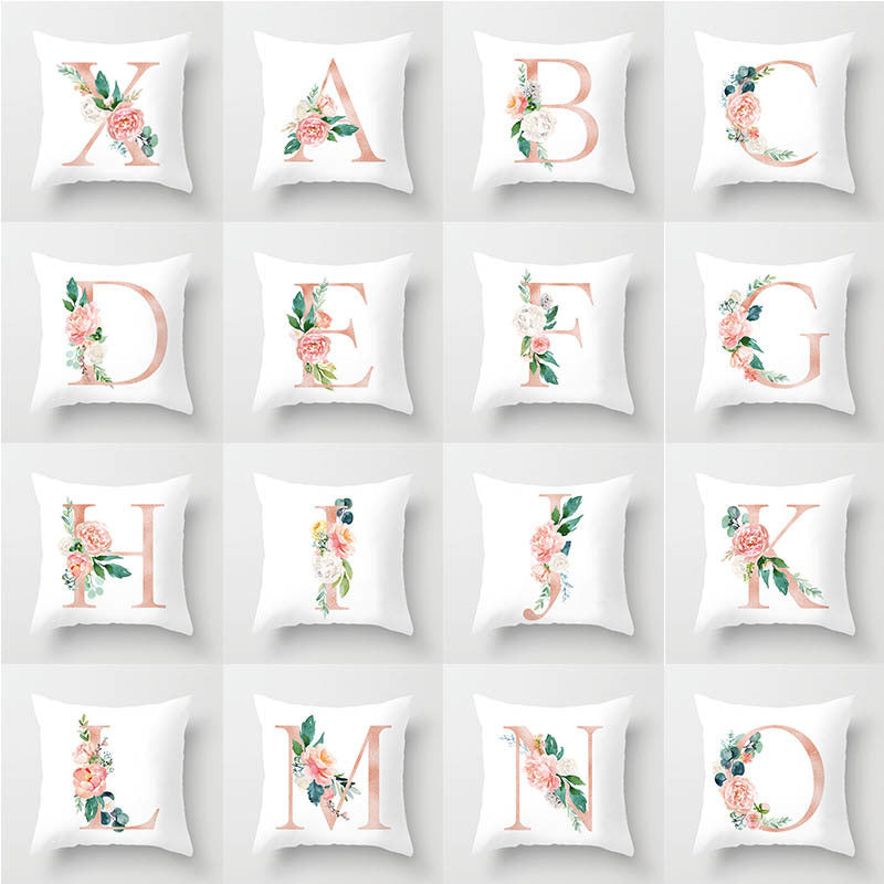 Pillow Case Kids Room English Alphabet Flower Pillowcase Cushion Cojines Pillows Cover