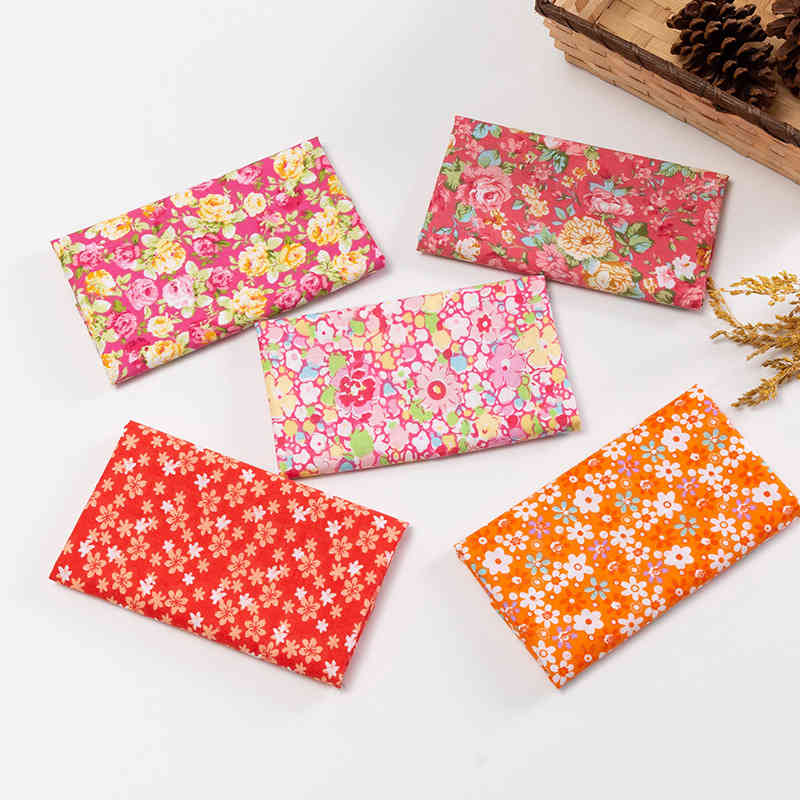 5 Pieces-Set Sewing Supplies Nice Gift for Household Flower Pattern DIY Handmade Cotton Multi Purpose Patchwork Cloth