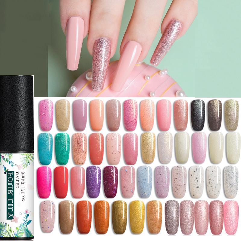 FOUR LILY 5ml Color Gel Polish Holographic Rainbow Glitter Sequins UV Soak Off Long Lasting Gel Polish Nail Art Varnish