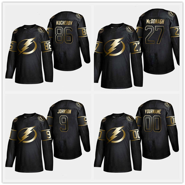 Tampa Bay Lightning Golden Edition 91 Steven Stamkos 86 Nikita Kucherov 77 Victor Hedman Customize any number any name hockey jerseys shirt uniform