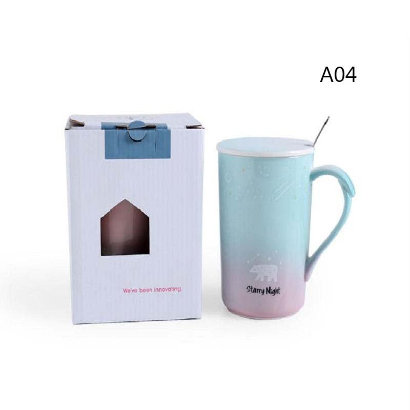 Household kitchen tableware boutique ceramic mug with lid spoon milk coffee breakfast cup
