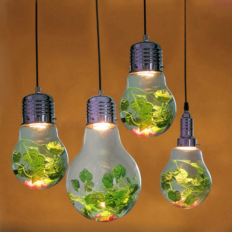 Nordic Coffee Shop Tea Seat Glass Plant Solar Lamps LED Spotlight Living Room Pastoral Ball Green Plants Chandelier