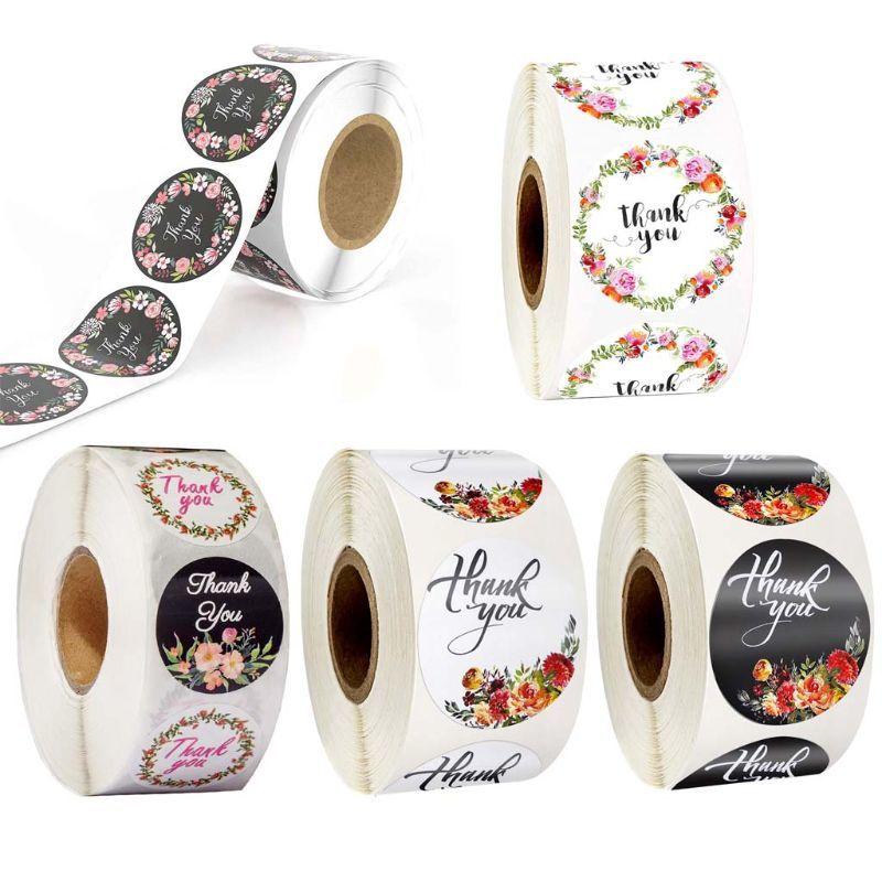 500 Pcs-Roll Flowers Thank you Sticker For Seal Label Scrapbooking Christmas Decor