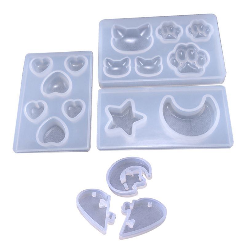 5 5-Pcs Star Moon-Cat Footprint-Love Heart Jewelry Silicone Paint With Gat For Polymer Clay, Crafting, Hars Epoxy, Hanger Diy