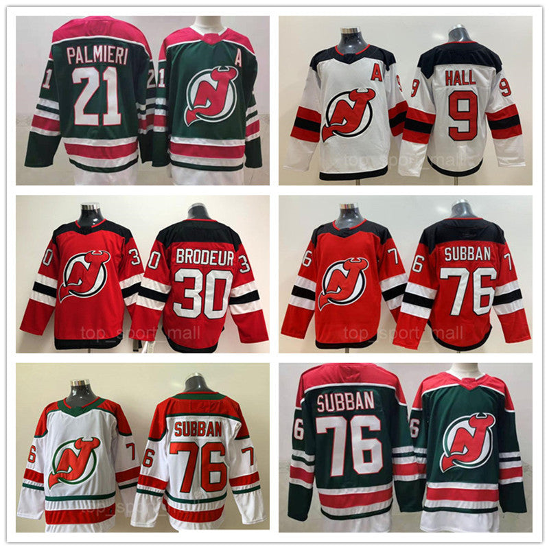 Reverse Retro News Jersey Devils Hockey 13 Nico Hischier Jerseys 30 Martin Brodeur 76 PK Subban 86 Jack Hughes 9 Taylor Hall 21 Kyle Palmieri shirt