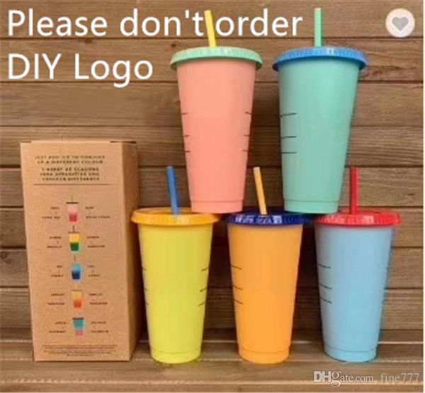710ml Color Changing Cups Magic Plastic Drinking Tumblers Cup with lid straw Candy colors Reusable cold drinks water bottle Coffee mug