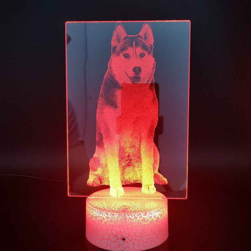 USB Night Sensor Light Kids LED 3D Desk Lamp Bedside Siberian Husky Brown Nightlight Pet Dog APP Control Child Holiday Friends Gift