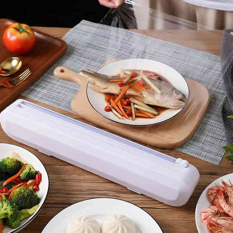 Plastic Wrap Dispensers Punch-free Fixing Food Wrap Dispenser Cutter Foil Cling Film Sharp Cutter Storage Holder Kitchen Tool