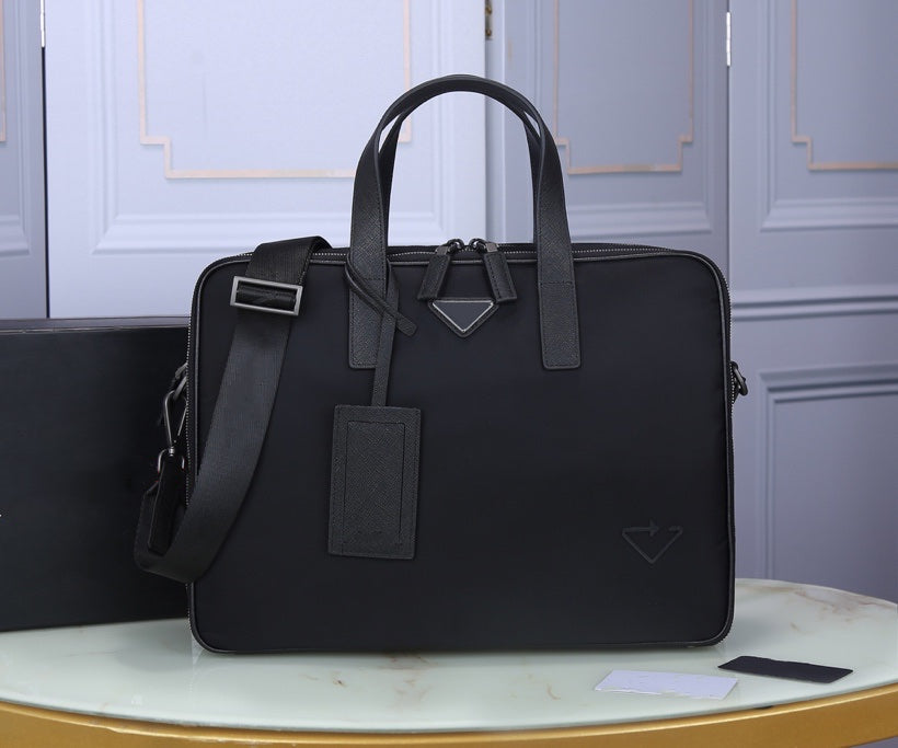 Men&#039;s black nylon canvas designer briefcase high quality waterproof laptop bag large capacity retro fashion office handbag