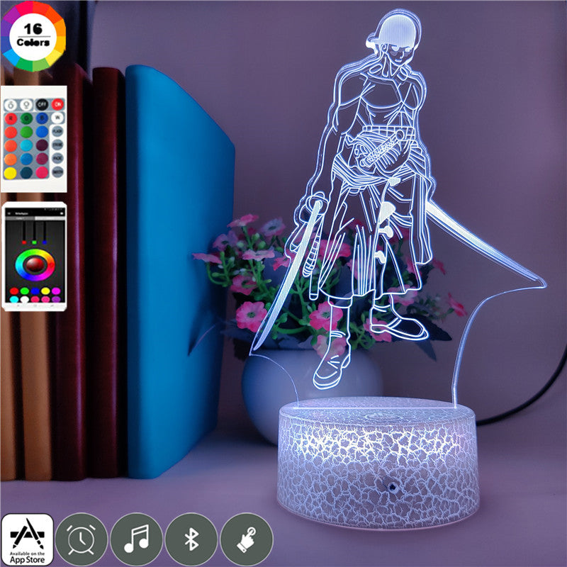 LED Night Light 3D Acrylic Nightlight Roronoa Zoro Figure Desk Lamp Anime One Piece for Kid Bedroom Decor Study Event Prize