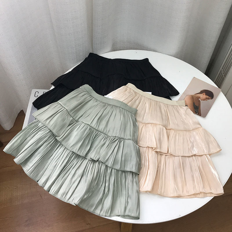 Skirts Summer Metallic Polka Dotted Cakee Short Skorts Shine Tiered Preppy Sweet Bubble Mini Skirt NVZS