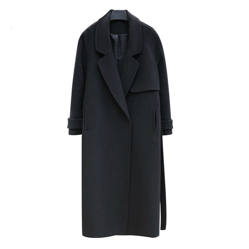 Women&#039;s Suits & Blazers Woolen Women Jacket Coat Long Slim Blend Outerwear Korean Autumn Winter Black Overcoat Ladies Wool Coats F