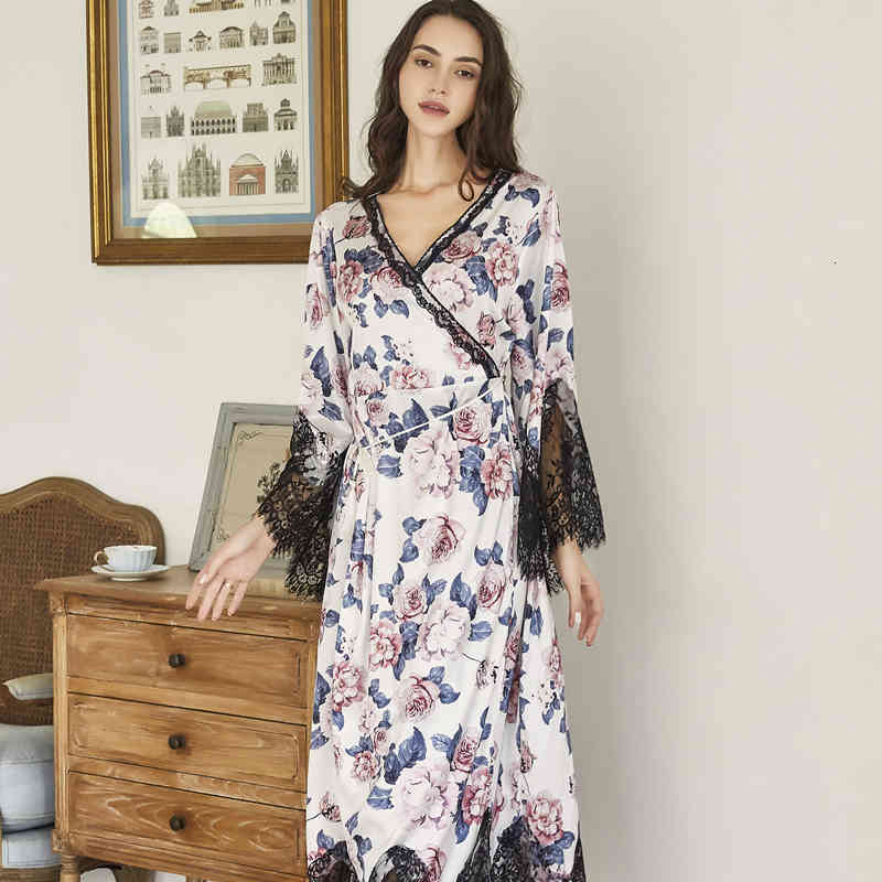 Casual Dresses Robe Lady Flower Satin Lace Nightgown Sleepwear Ladies Romantic ing Gown Woman Fashion TTGB