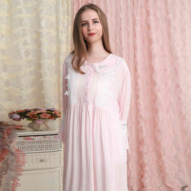 Women&#039;s Sleepwear Women Nightgown Cotton Pink Romantic fall Ladies Loose Sweety Night PHHF