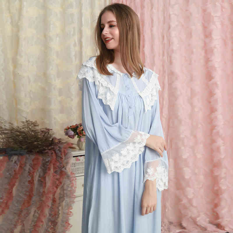 Women&#039;s Sleepwear Nightgown Long Cotton Nightgowns Princess Sleepshirts Vintage Night sleeve QPH4