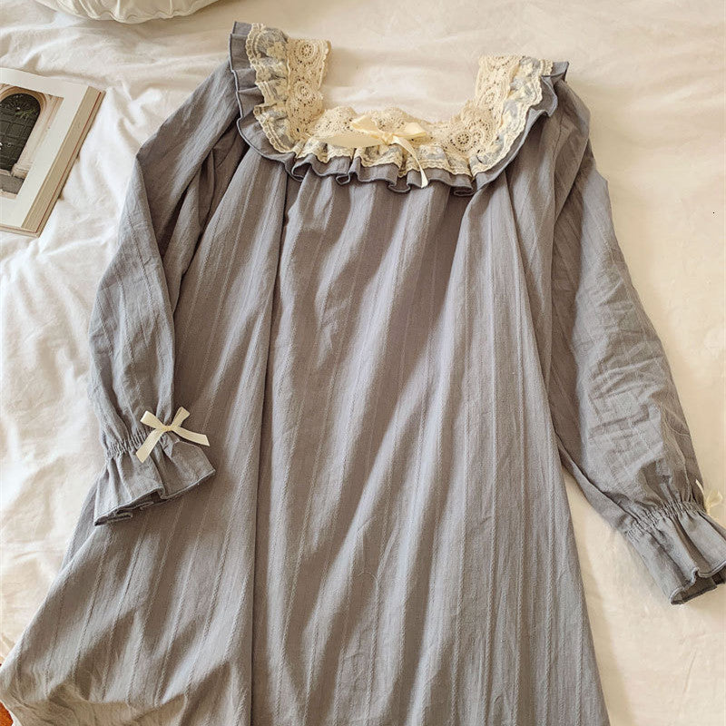 Women&#039;s Sleepwear Nightgown Vintage Night Princess Blue Long Sleeve Nightshirts For DVPS