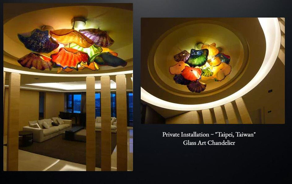 LED Chandelier Plates Lamp European Glass Chandeliers Lighting Customized Colored Pendant Lamps for Hotel Lobby Home Decor