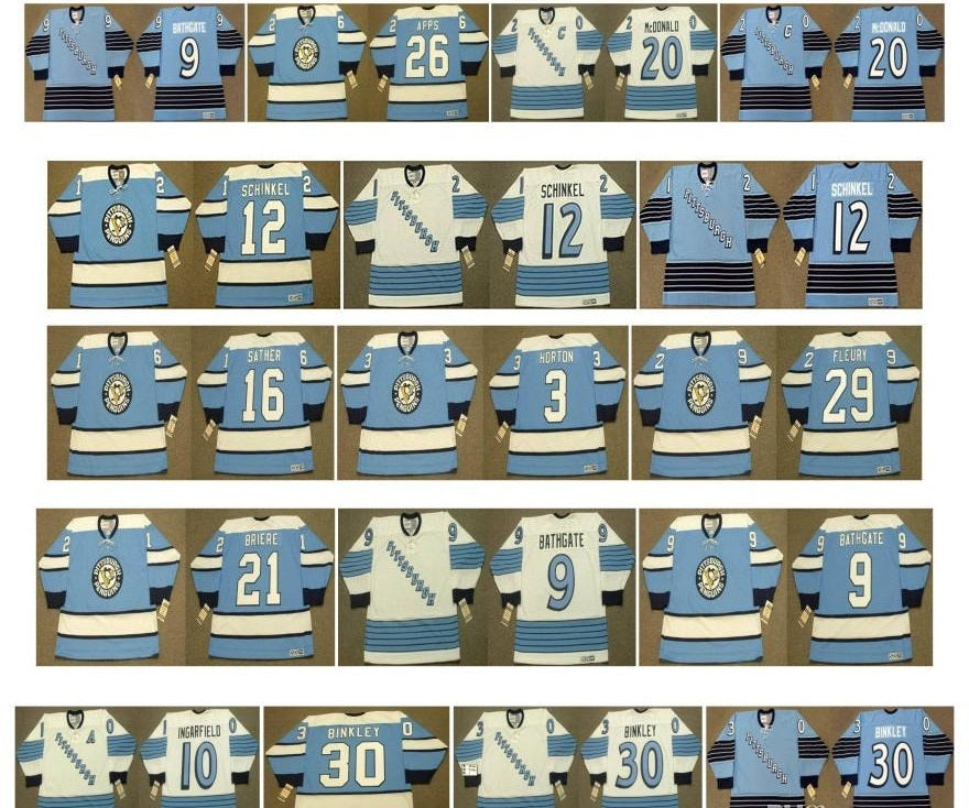 Vintage Pittsburgh Penguins Jerseys 12 KEN SCHINKEL 16 Glen Sather 3 TIM HORTON 29 Marc-Andre Fleury 21 MICHEL BRIERE 26 APPS Custom Hockey