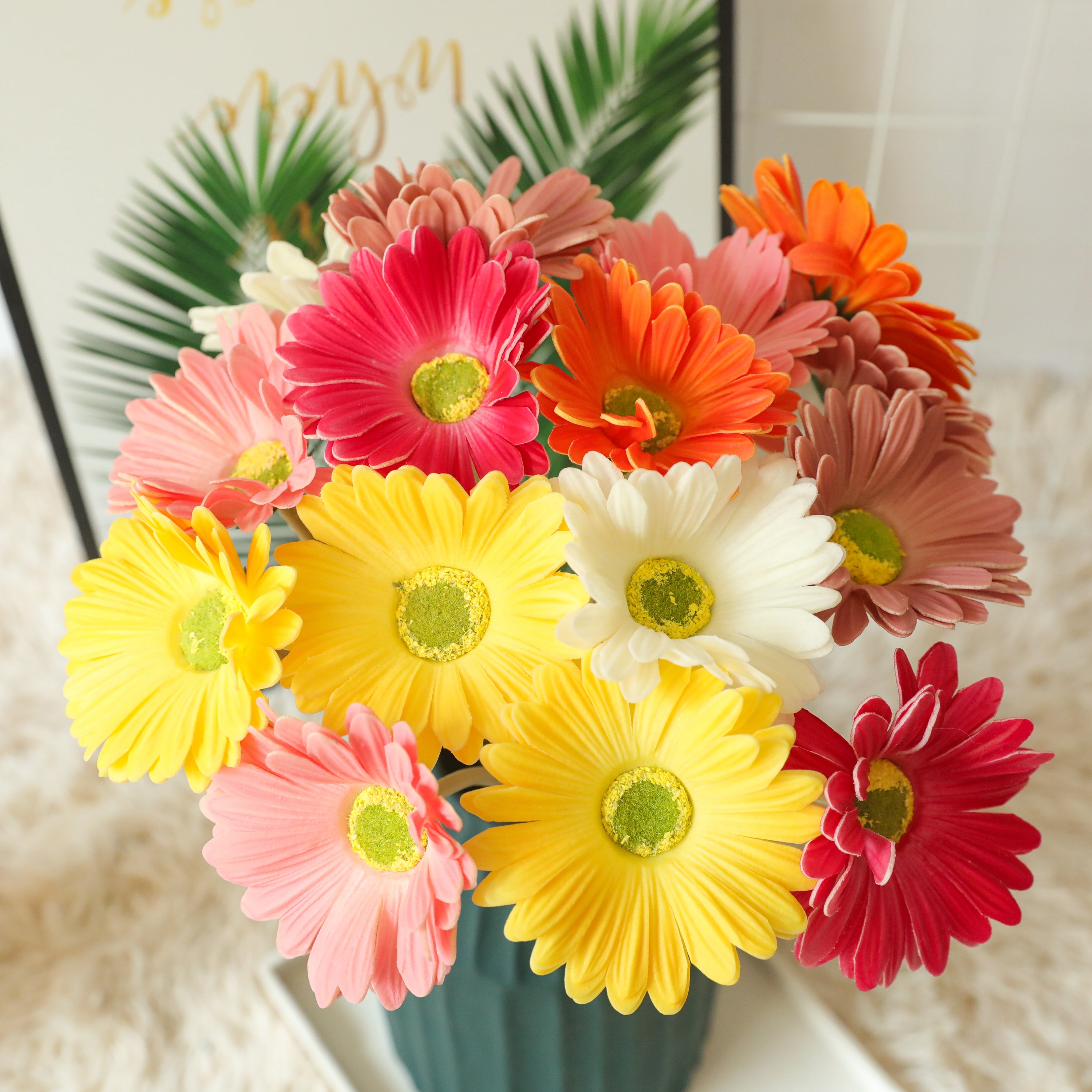 50pcs Gerberas Artificial Flowers PU Fake African Daisy Flower Bouqet Simulation Plants for Table Wedding Living Room Centerpieces House Decoration