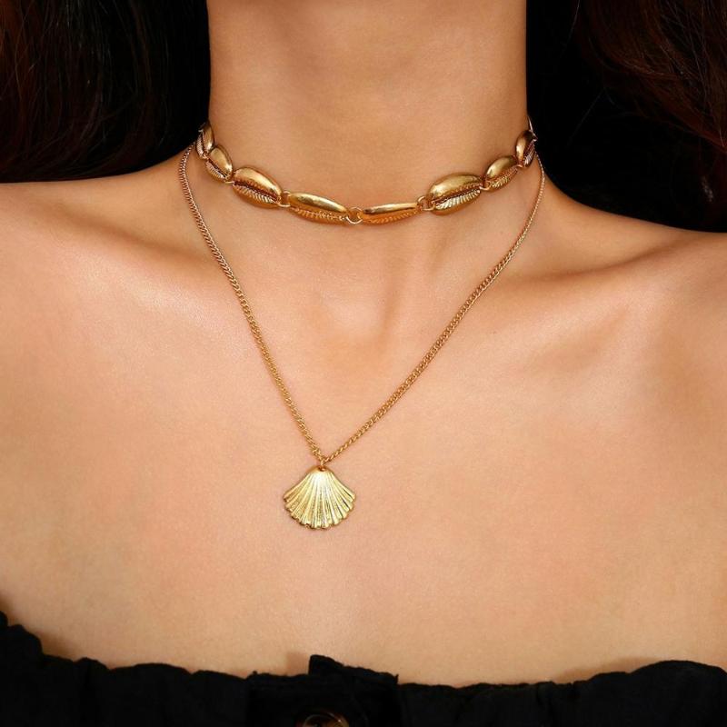 OF-LILU Bohemia Alloy Shell Choker Collar Seashell Pendant Necklace For Women Girls Accessories Statement Jewelry Gifts Chains