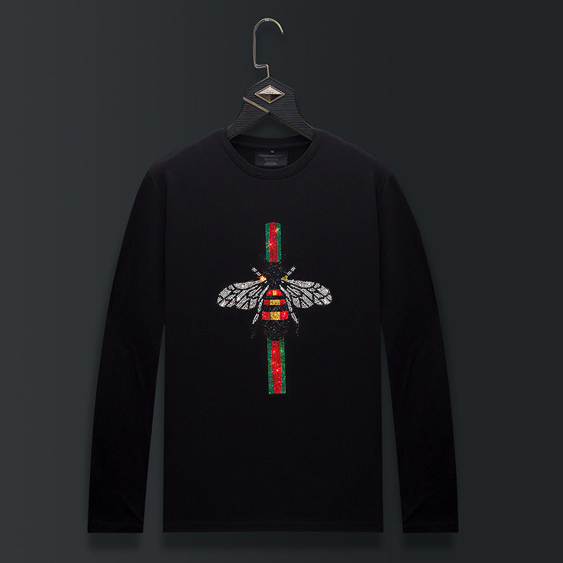 Fashion Fleece Hoodies 2021 Spring Bee Long Sleeve T Shirt Men&#039;s Hot Drill Modal Round Neck Simple Slim Fit Large