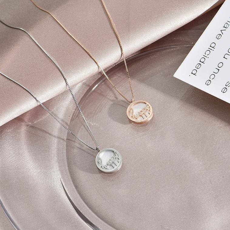 Letters HAPPY Shell Necklace Woman 100% 925 Sterling Silver Nacklace Jewellery Clavicle Chain Pendant Charms Gift Chains