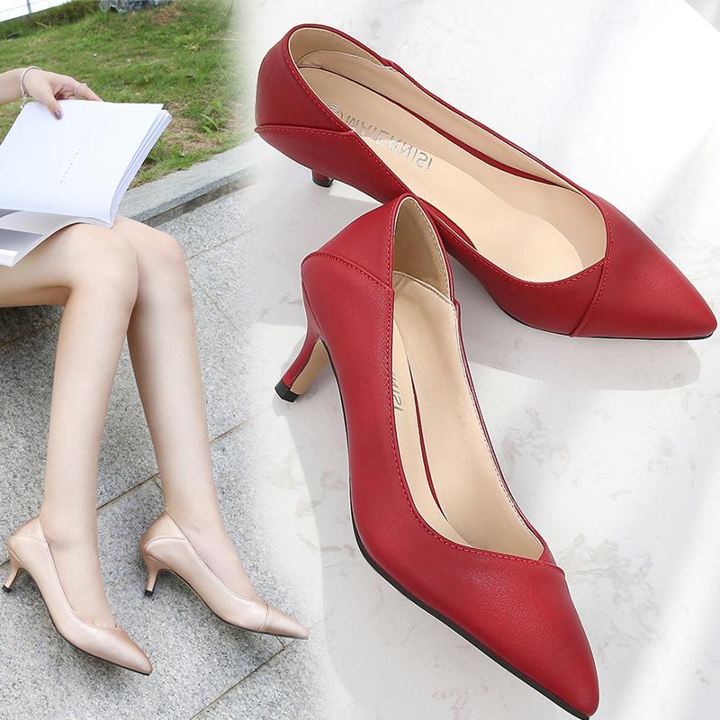 Pointed Pumps High Heels Thin Color Stiletto Rubber Sole Women&#039;s Shoes 2021 Office Mix Dress