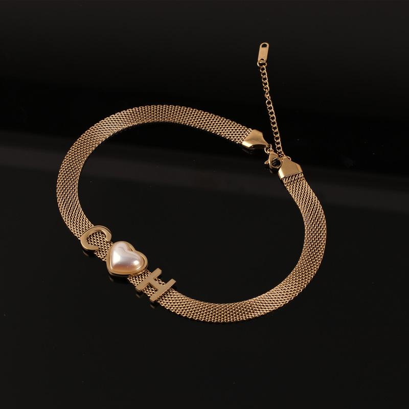 Stainless Steel Pendant Chokers Necklace Letter Heart Sweater Chain Titanium Jewelry 2021 Trend Bracelet