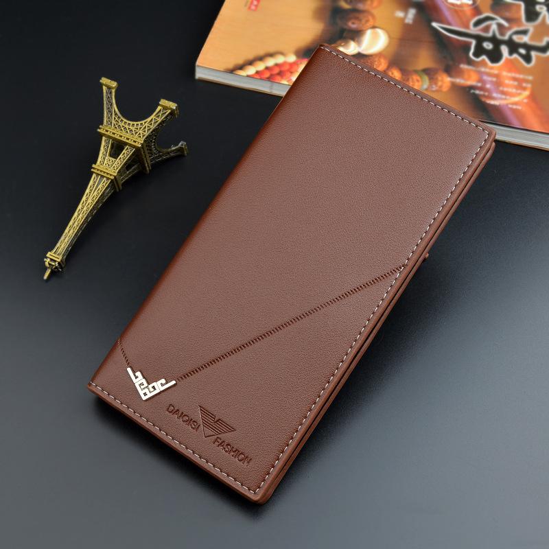 Wallets Men&#039;s Wallet Long Thin Vertical Youth Soft Leather Clip 3 Fold Multi Card Space Large Capacity Fashion