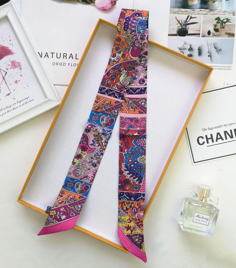 Vintage Handbag Scarf Literary Style Ladies Small Silk Narrow Luxury Headband Women&#039;s Turban Neckerchief Pareo Beach G33 Scarves