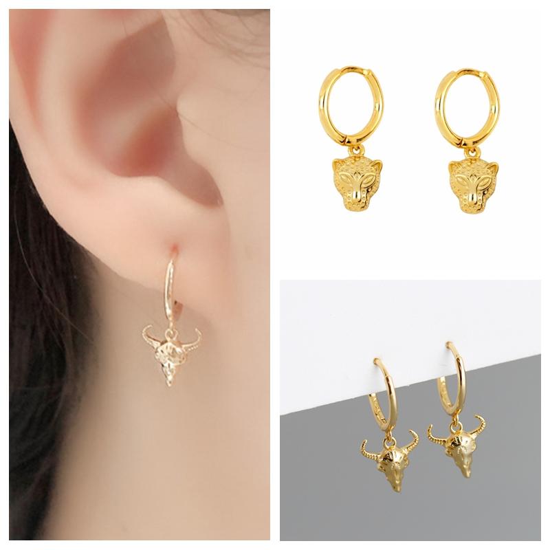 Hoop & Huggie AIDE 925 Sterling Silver Earring Bull Head Pendant For Couples Lover Years Christmas Gift Pendientes Colgantes