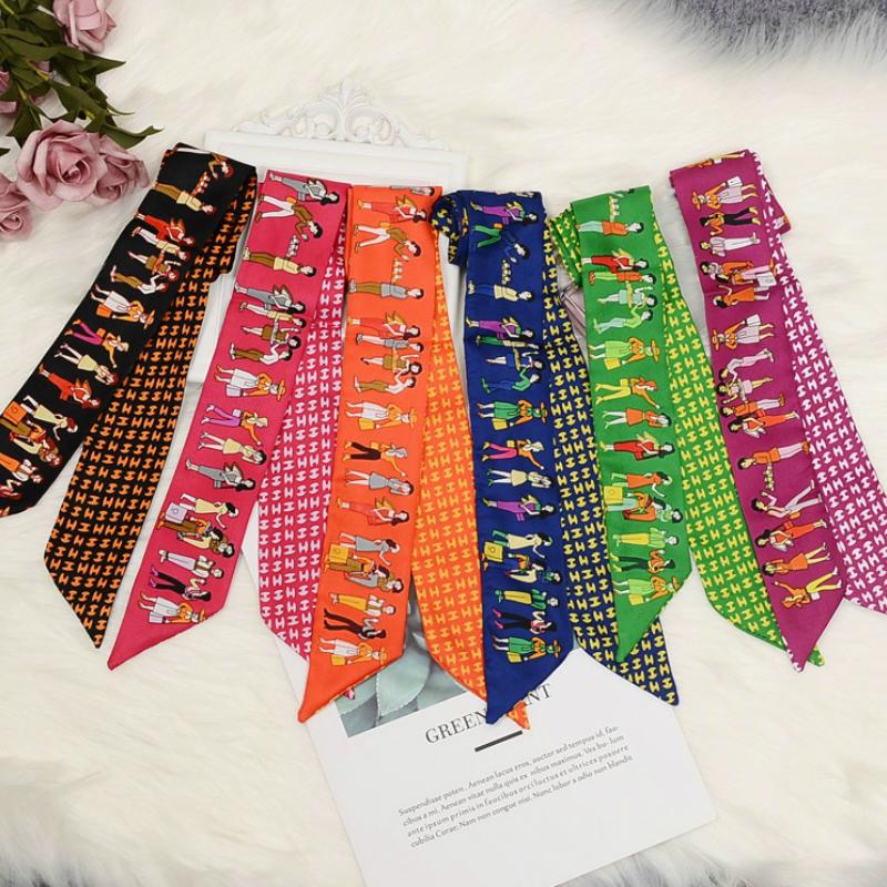 Scarves Small People Silk Handbag Tie Twill Two Layers Necktie Women Fashion Headband Ribbons Long Skinny