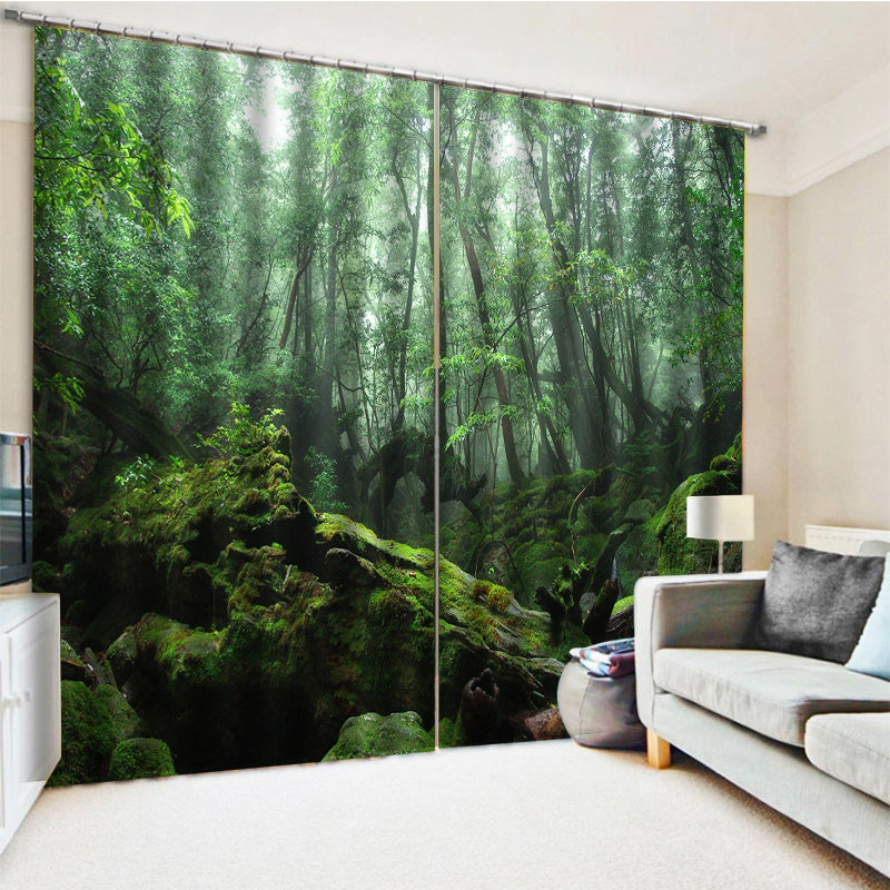 High quality custom green forest landscape curtains 3D Curtains set For Bed room