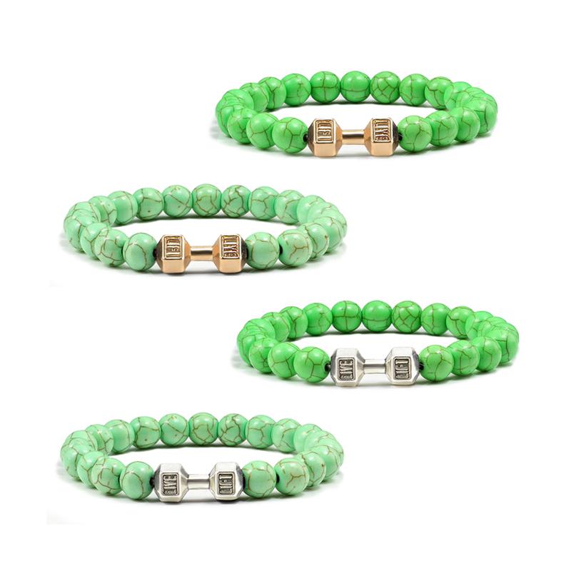 Beaded, Strands Fashion Green Dumbbell Accessories Men Sports Fitness Bracelet Women Yoga Meditation Distance Bracelets Jewelry Couples Gift