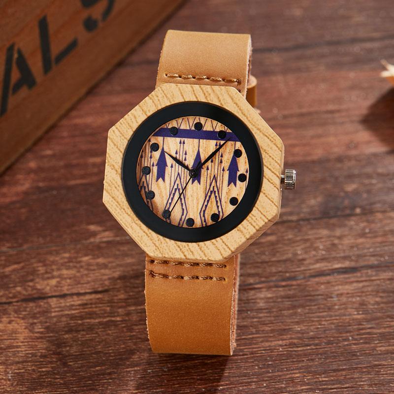 Wristwatches Irregular Polygon Wood Watch Zebra Women Watches Handmade Antique Wooden Movement Quartz As Gift