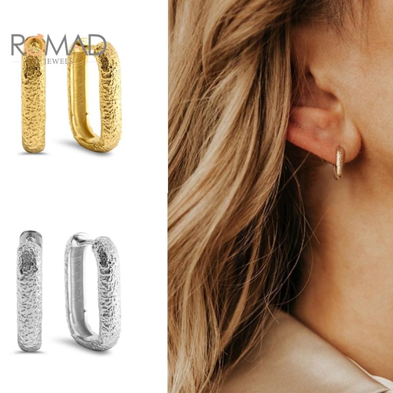 Hoop & Huggie ROMAD Minimalist 925 Sterling Silver Earrings Hoops Jewelry Kolczyki Retro U-shaped Chunky For Women