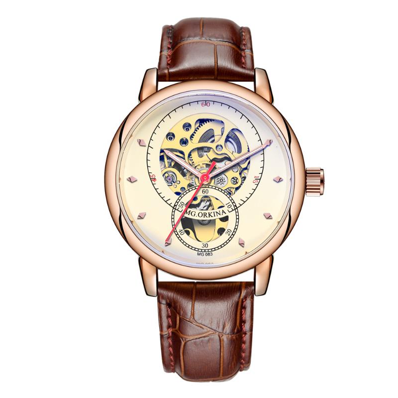 Wristwatches Fashion MG.Orkina Men&#039;s Wrisitwatches Skeleton Auto Self-wind Mechanical Watch Gift Box