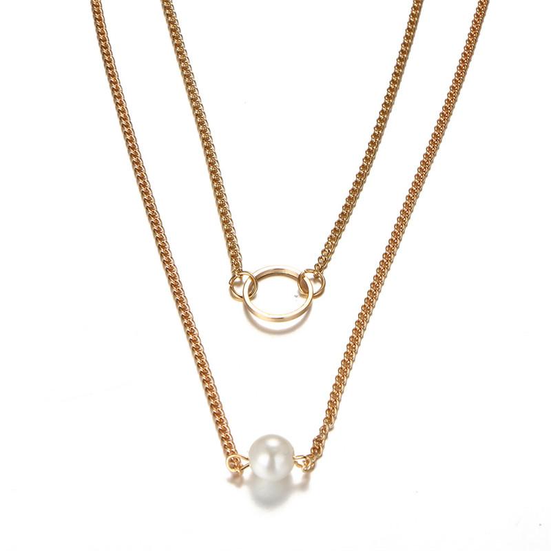 Chokers Pearl Choker Necklace Women Gold Circle Statement 2 Layers Silver Necklaces Light Weight Adjustable Chain Fashion Jewelry Spring