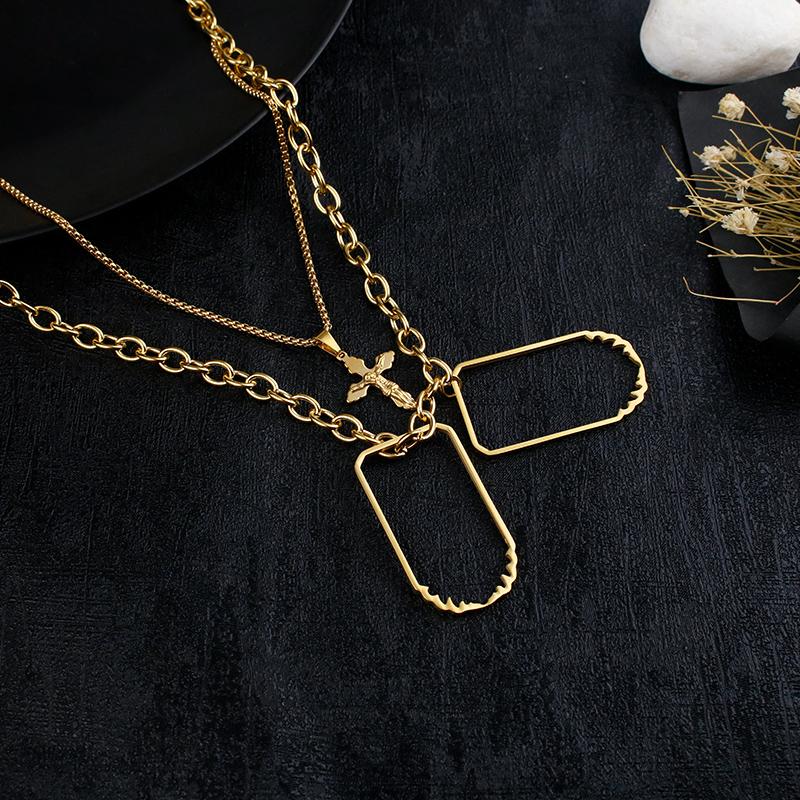 Chains Cross Necklace Christian Jesus Geometry Layered Stainless Steel Products Men Women Jewelry Worship Gifts