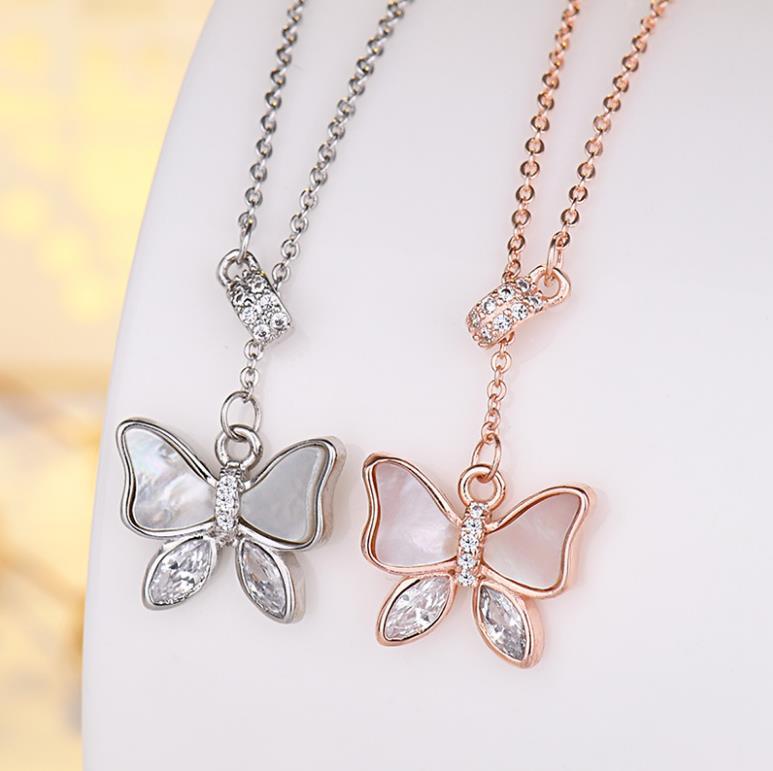 Chains 925 Sterling Silver Necklace Temperament Charm Butterfly Pendants Choker Necklaces For Women Gift 2Y1448