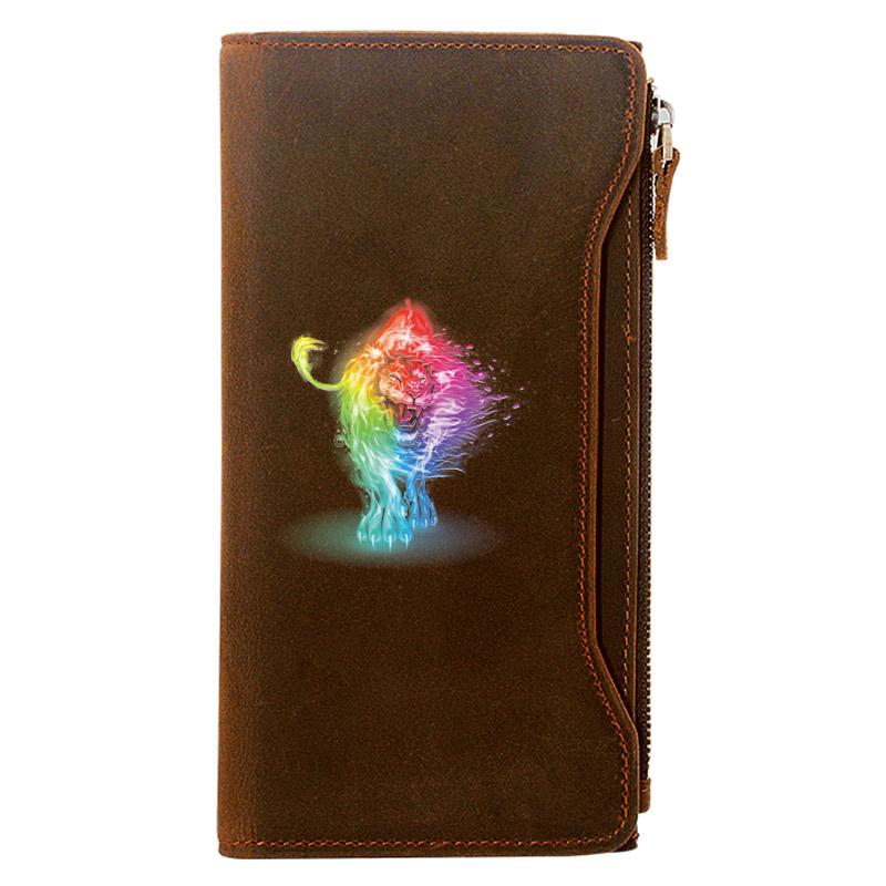 Wallets Colorful Lion Design Holder Package Genuine Leather Zipper Wallet Men Long Clutch Purse Gift