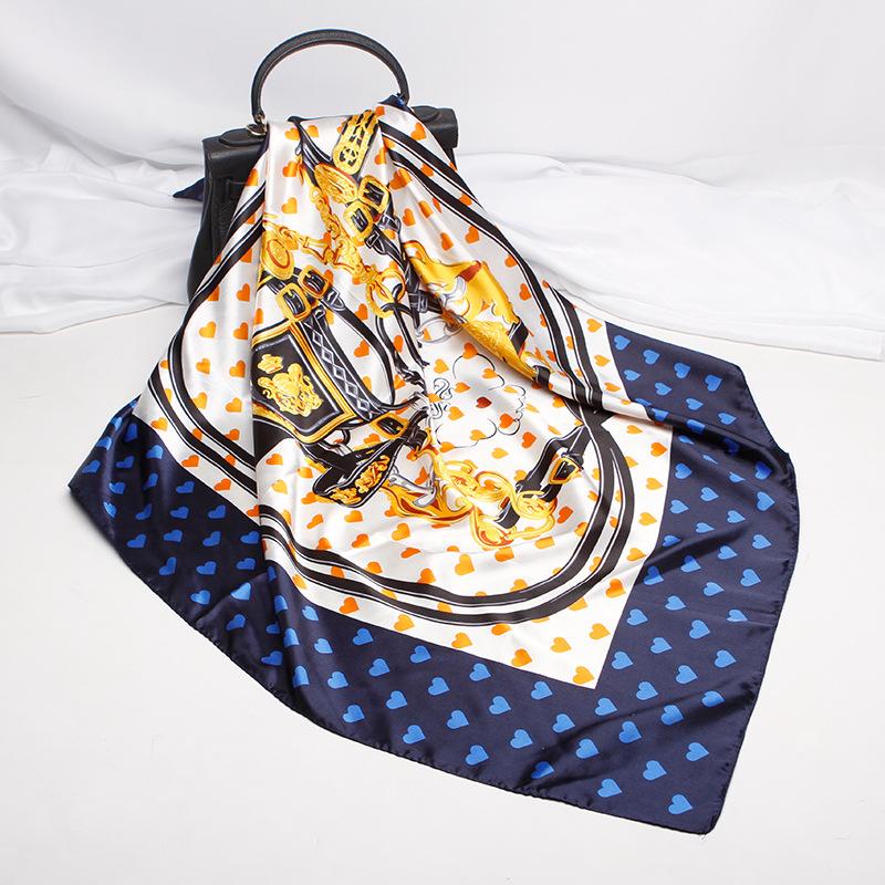 Scarves FXAASS Bandana Women Hijab Square Scarf Fashion Ladies Retro Luxury Silk Shawl Leather Belt 90*90cm Cape Muslim Headscarf