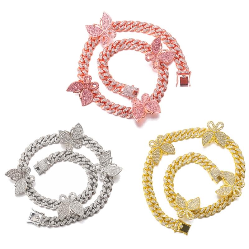 Chokers 12mm Miami Cuban Link Chain Butterfly Rappers Necklace Cubic Zirconic Choker With Removable Charm 20inch X4YA