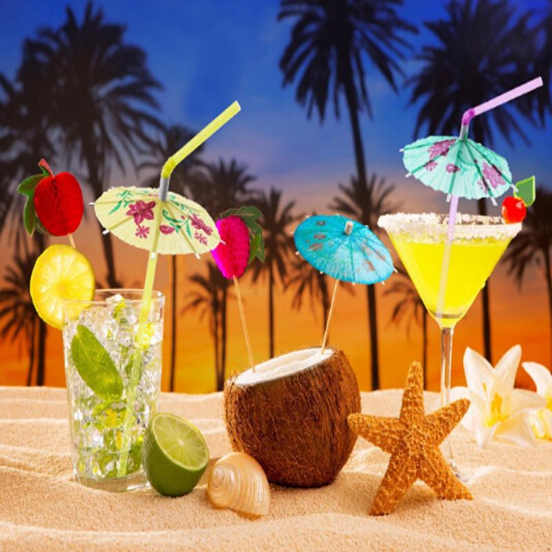 Drinking Straws 50PCs-Pack Tropical Umbrella Parasols Cocktail Drink Juice Straw Hawaii Beach Wedding Birthday Party Decor