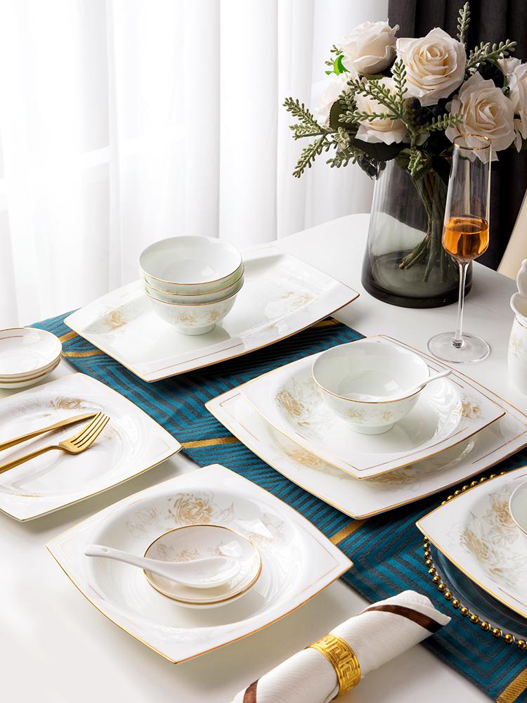 Dishes & Plates Bone China Bowls And Chopsticks Tableware Jingdezhen Ceramic Nordic Household Luxury