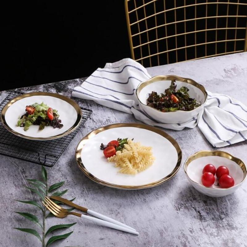 Dishes & Plates European Style Gold Side Black Plate Retro Servies Matte Steak Dish Dessert Shop Kitchen Diner Ceramic