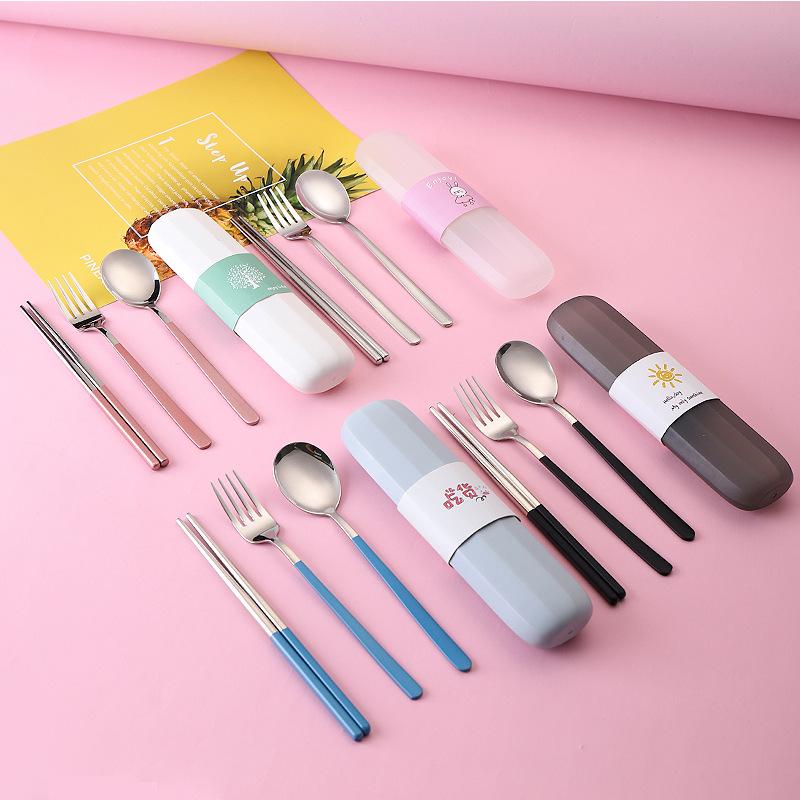 Dinnerware Sets ZK30 304 Stainless Steel Lunch Portable Tableware Three-piece Spoon Fork Chopsticks Student Outdoor Travel Gift Set