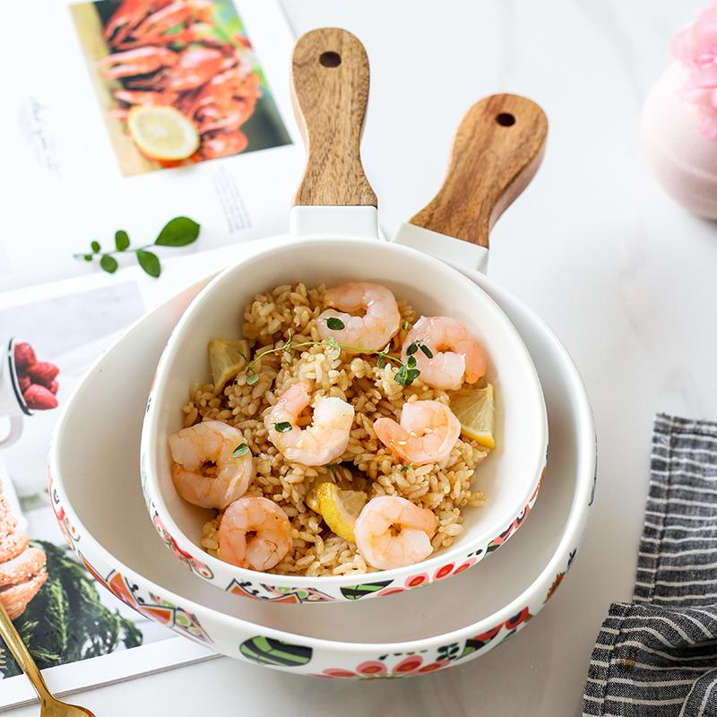 Dishes & Plates Creative Fruit Salad Plate Nordic Glaze With Handle Ceramic Western Bowl Pasta Snack Household Butterfly Love Flo