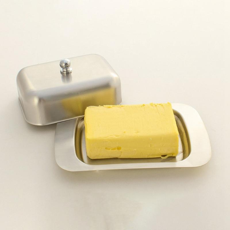 Dishes & Plates Stainless Steel Butter Dish Box Container Elegant Cheese Server Storage Keeper Tray With Easy To Hold Lid